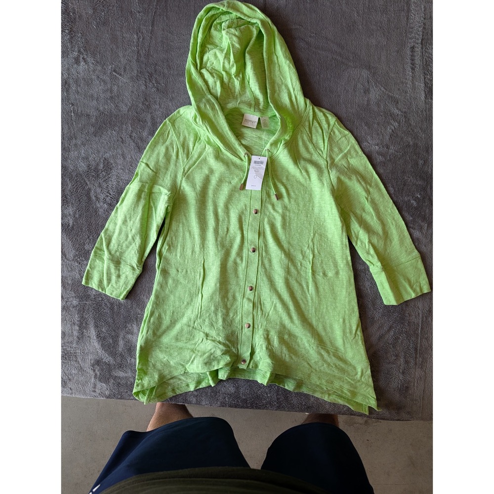 Zenergy by Chicos Stephanie Knit Slub Snap Hood Jacket Mint Julep Green Size 0